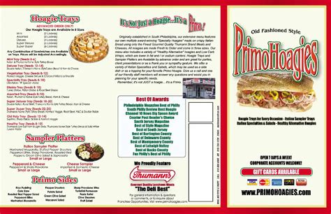 Primo Hoagies Menu and Prices